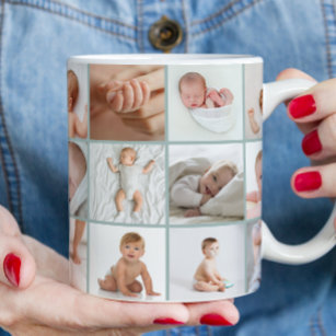 Babys im ersten Jahr Foto Collage Skript grün Kaffeetasse