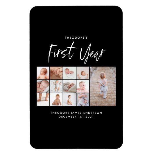 Babys im ersten Jahr Foto Collage Skript monochrom Magnet (Vertikal)