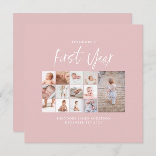 Babys im ersten Jahr Foto Collage Skript rosa (Vorne/Hinten)