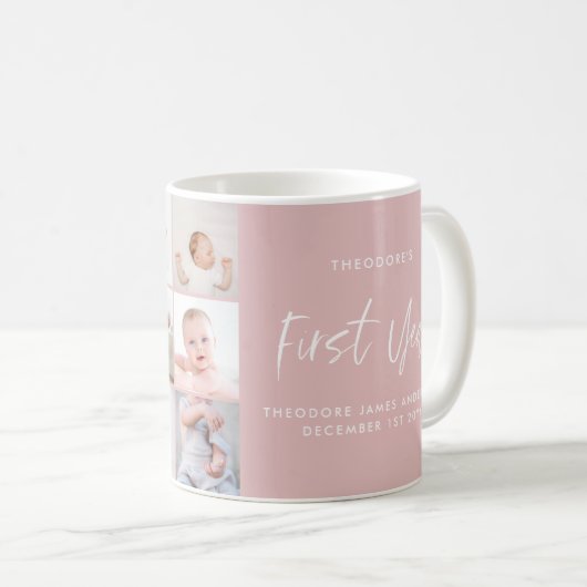 Babys im ersten Jahr Foto Collage Skript rosa mädc Kaffeetasse (VorderseiteRechts)
