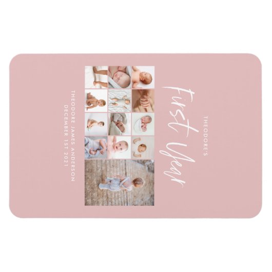 Babys im ersten Jahr Foto Collage Skript rosa Magnet (Horizontal)