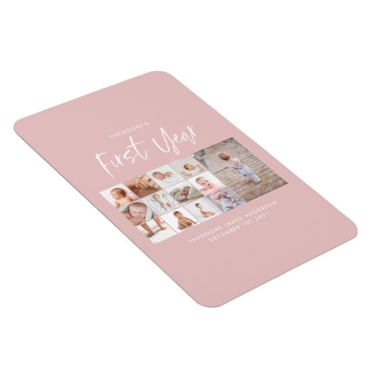 Babys im ersten Jahr Foto Collage Skript rosa Magnet (Rechte Seite)