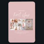 Babys im ersten Jahr Foto Collage Skript rosa Magnet<br><div class="desc">Babys im ersten Jahr Foto Collage Drehbuch rosa modernen zeitgenössischen ersten Geburtstag oder Weihnachten Wohngestaltung Geschenk.</div>