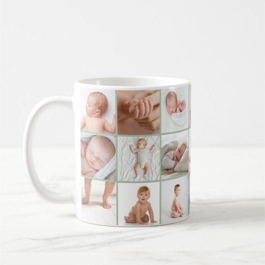 Babys im ersten Jahr Foto Collage Skript sage grün Kaffeetasse (Links)
