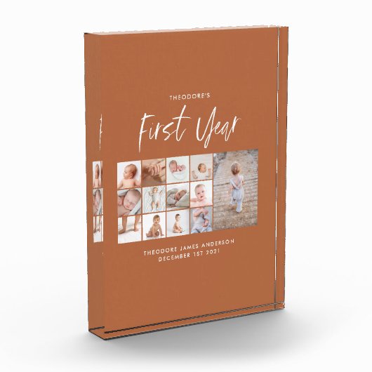 Babys im ersten Jahr Foto Collage Skript Terracott (Links)