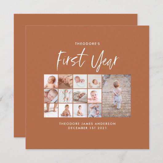Babys im ersten Jahr Foto Collage Skript Terracott (Vorne/Hinten)
