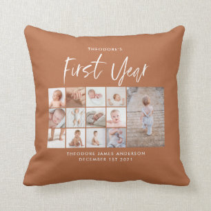 Babys im ersten Jahr Foto Collage Skript Terracott Kissen