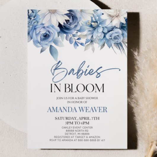 Babys in Bloom Blue Floral Multiples Baby Dusche Einladung