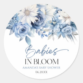 Babys in Bloom Blue Floral Multiples Baby Dusche Runder Aufkleber