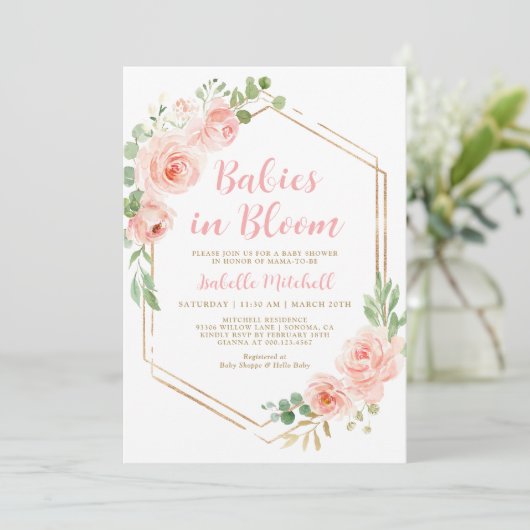 Babys in Bloom Twins Kinderdusche Einladung (Stehend Vorderseite)