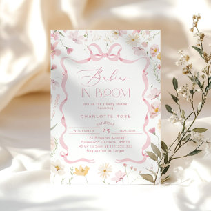 Babys in Blüte Pink Bow Twin Mädchen Babydusche Einladung