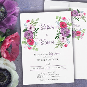 Babys in Blüten Lila Rosa Blumen Babyparty Einladung