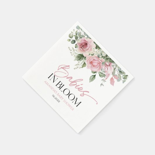 Babys in blutrosa Rose Blumenzwiebeln Kinderdusche Serviette (Ecke)