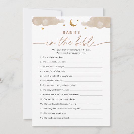 Babys in der Bibel Twinkle Star Baby Shower Game Einladung (Vorderseite)