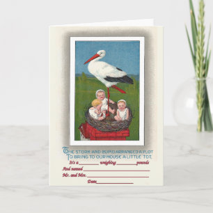 Babys in Stork Nest Vintage Geburtserklärung Ankündigung