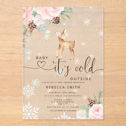 Baby's kalt außerhalb Baby Reh Baby Dusche Acryleinladungen (Vorderseite)