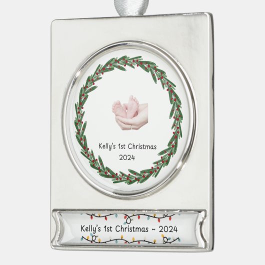 Babys (Kelly’s) 1. Weihnachts-Baby-Name Banner-Ornament Silber (Links)