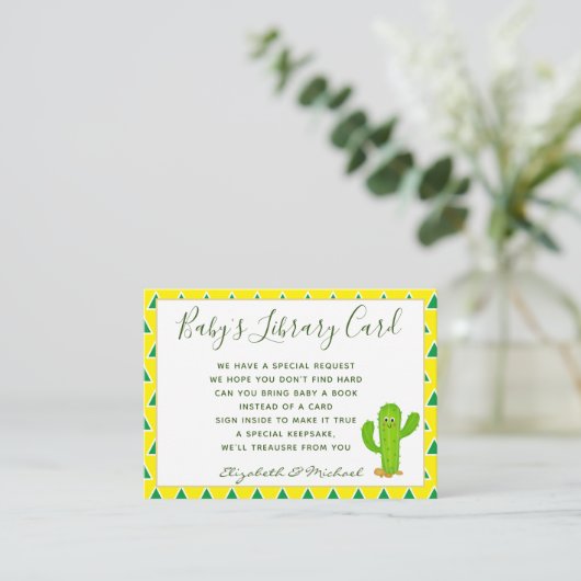Babys Library Book Request Card Cacti Cactus Green Begleitkarte (Stehend Vorderseite)