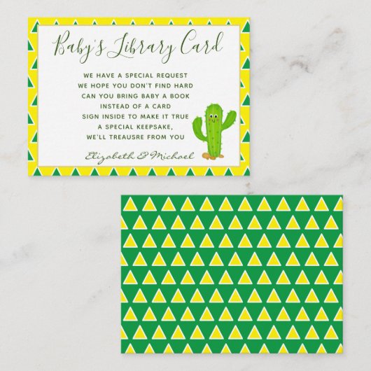 Babys Library Book Request Card Cacti Cactus Green Begleitkarte (Vorne/Hinten)