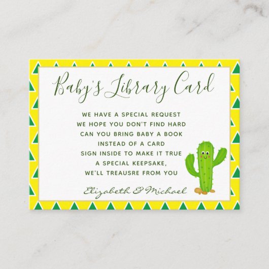 Babys Library Book Request Card Cacti Cactus Green Begleitkarte (Vorderseite)