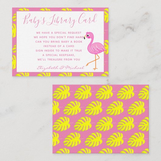 Babys Library Book Request Card Tropical Flamingo Begleitkarte (Vorne/Hinten)