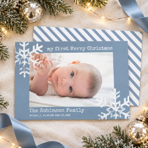 Baby's mein erstes Weihnachtsfoto Dusty Blue Schne Feiertagskarte