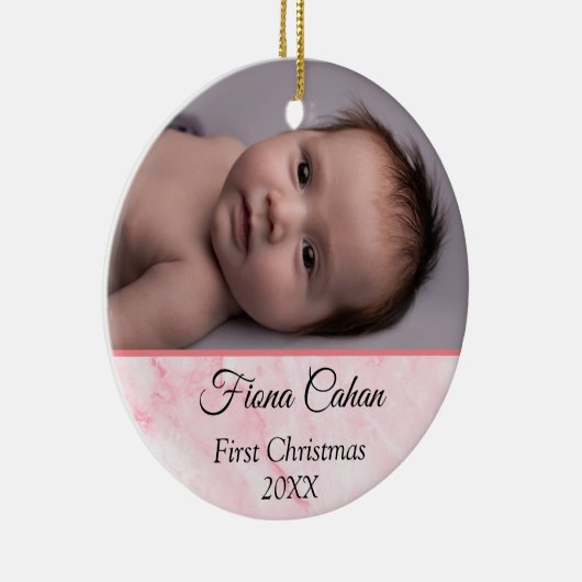 Baby's My First Christmas Personalisierten 2 Fotos Keramik Ornament (Rechts)