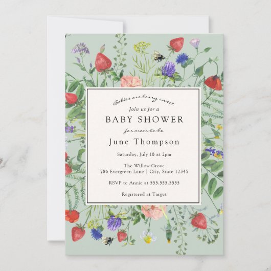 Babys sind Berry Sweet Wildblume Baby Shower Einladung (Vorderseite)