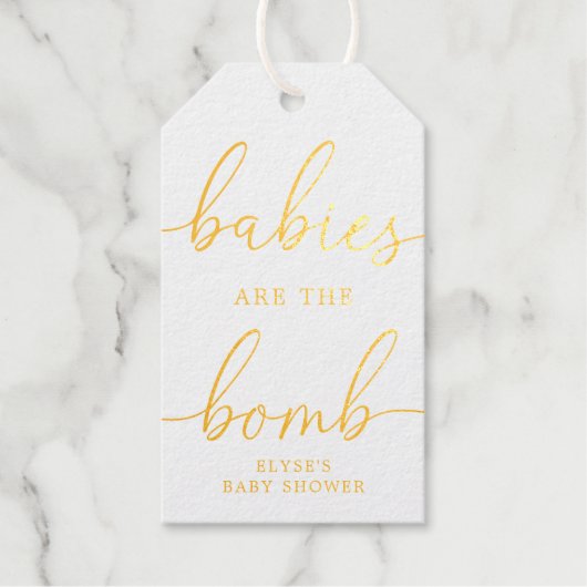 Babys sind die Bomb Gold Foil Gefälligkeitstafel Geschenkanhänger (Vorderseite)