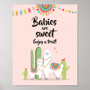Babys sind süße Fiesta-Lama-Baby-Shower-Schild Poster