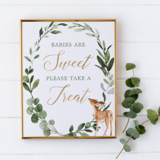 Babys sind süße Hirschgrün, goldene Babydusche Poster