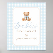 Babys sind süße Teddybär Blau Gingham Poster (Vorne)