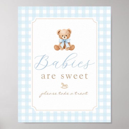 Babys sind süße Teddybär Blau Gingham Poster (Vorne)