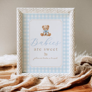 Babys sind süße Teddybär Blau Gingham Poster
