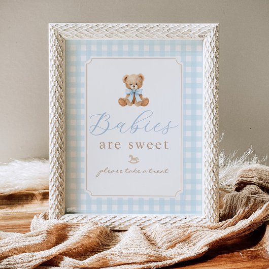 Babys sind süße Teddybär Blau Gingham Poster