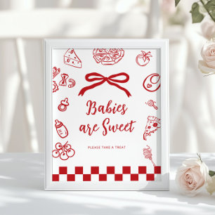Babys sind süße Whimsical-Bow-Pizza-Baby-Party Poster
