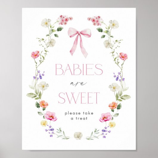 Babys sind süße Wildblume Pink Bow Babydusche Poster (Vorne)