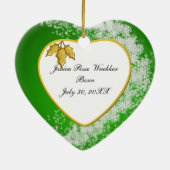 Baby's Snowy Green Foto Weihnachtsherz Keramik Ornament (Hinten)