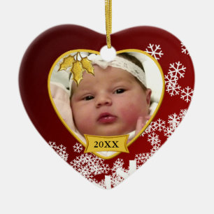 Baby's Snowy Red Foto Keepake Weihnachten Keramik Ornament