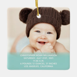 Baby's Stats Blue Green 1. Weihnachtsfest Foto Keramikornament