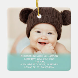 Baby's Stats Blue Green 1. Weihnachtsfest Foto Keramikornament