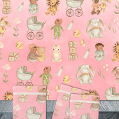 Babys und Tiere - Internationales Rosa Geschenkpapier
