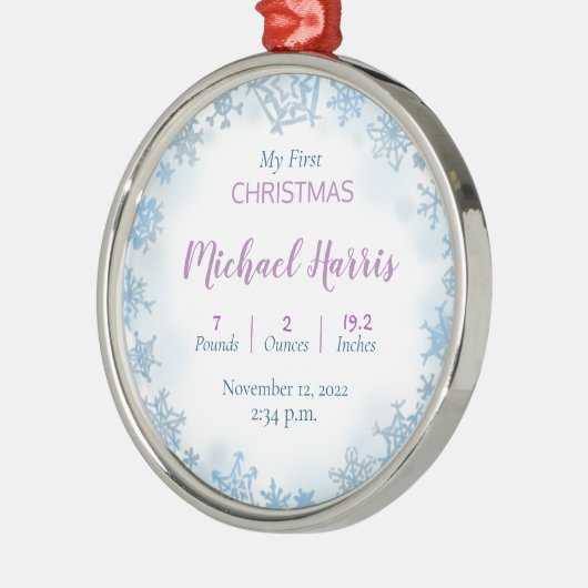 Baby's Very First Christmas Birth Stats Ornament Aus Metall (Links)