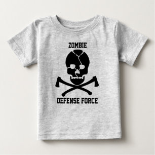 Babys Zombie-Verteidigungs-Kraft: Schädel u. Äxt Baby T-shirt
