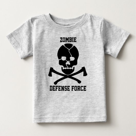 Babys Zombie-Verteidigungs-Kraft: Schädel u. Äxte Baby T-shirt (Vorderseite)