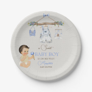 Babysachen Jungen Baby Shower Elfenbein Blau Pappteller