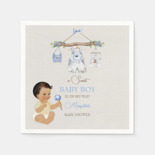 Babysachen Jungen Baby Shower Elfenbein Blau Serviette