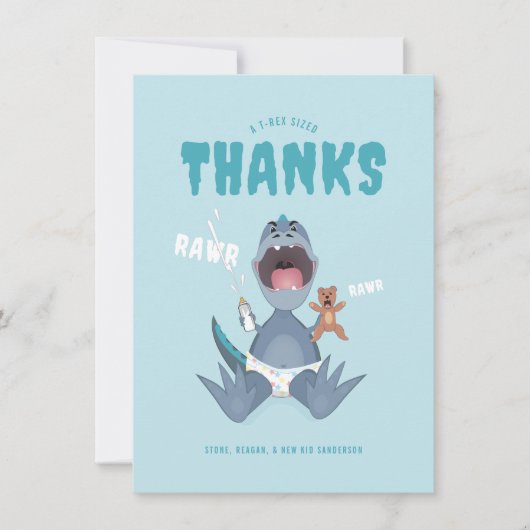 Babysaurus T-rex Blue Dankeskarte (Vorderseite)