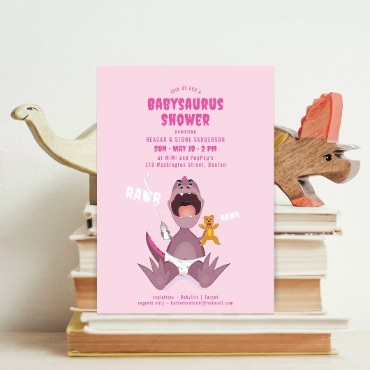 Babysaurus T-rex Pink Baby Dusche Einladung
