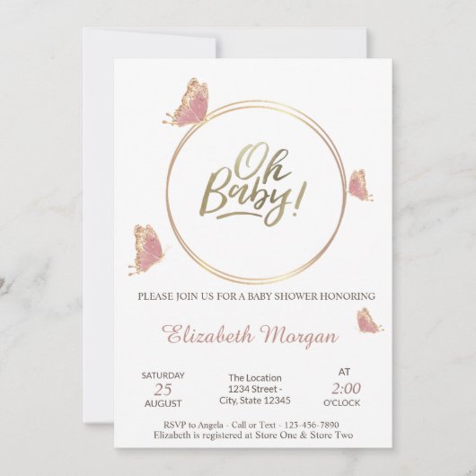 Babyschmetterlinge Stripte Babydusche Einladung (Vorderseite)